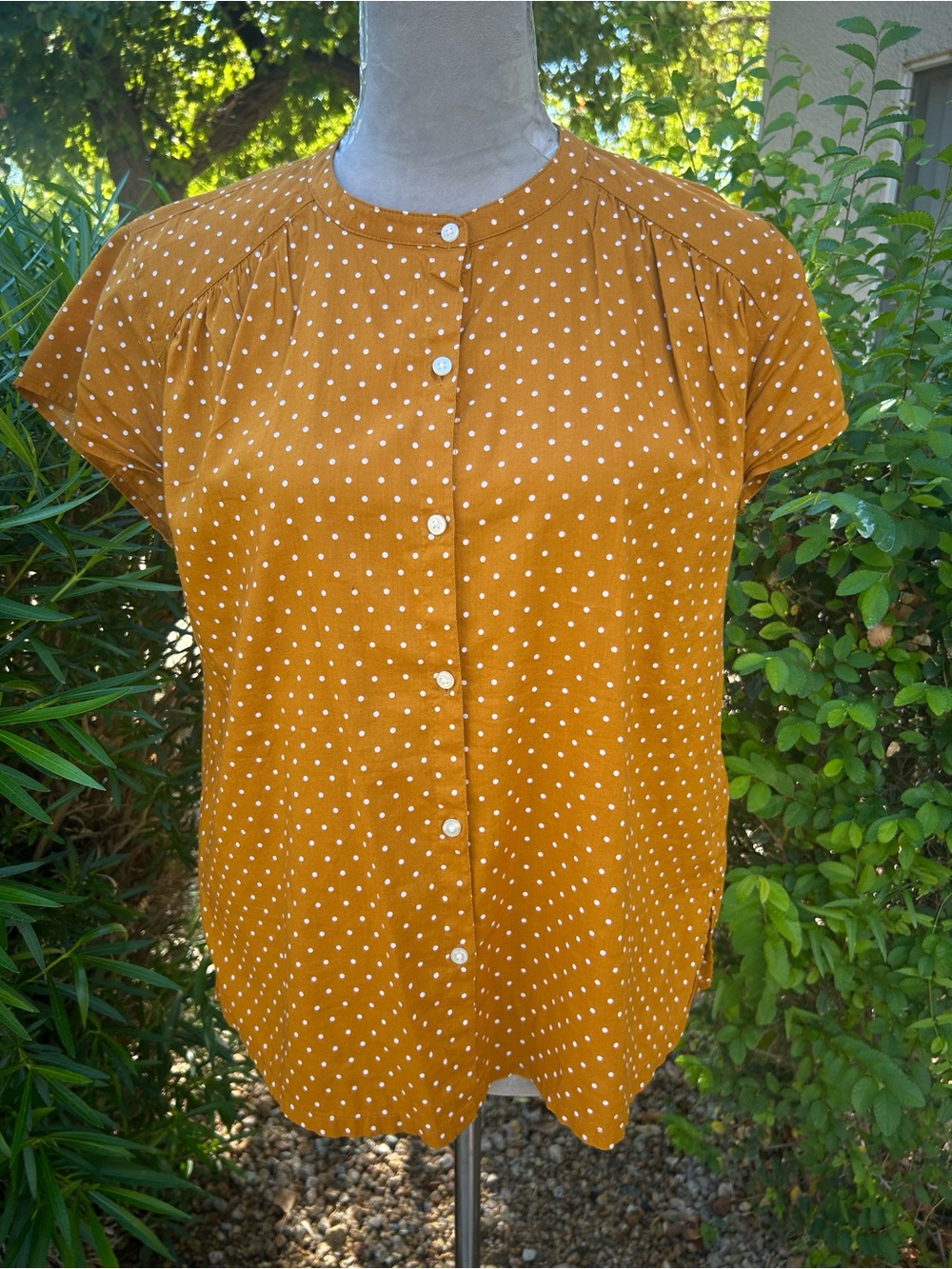 Old Navy Mustard Polka Dot Button-Front Blouse